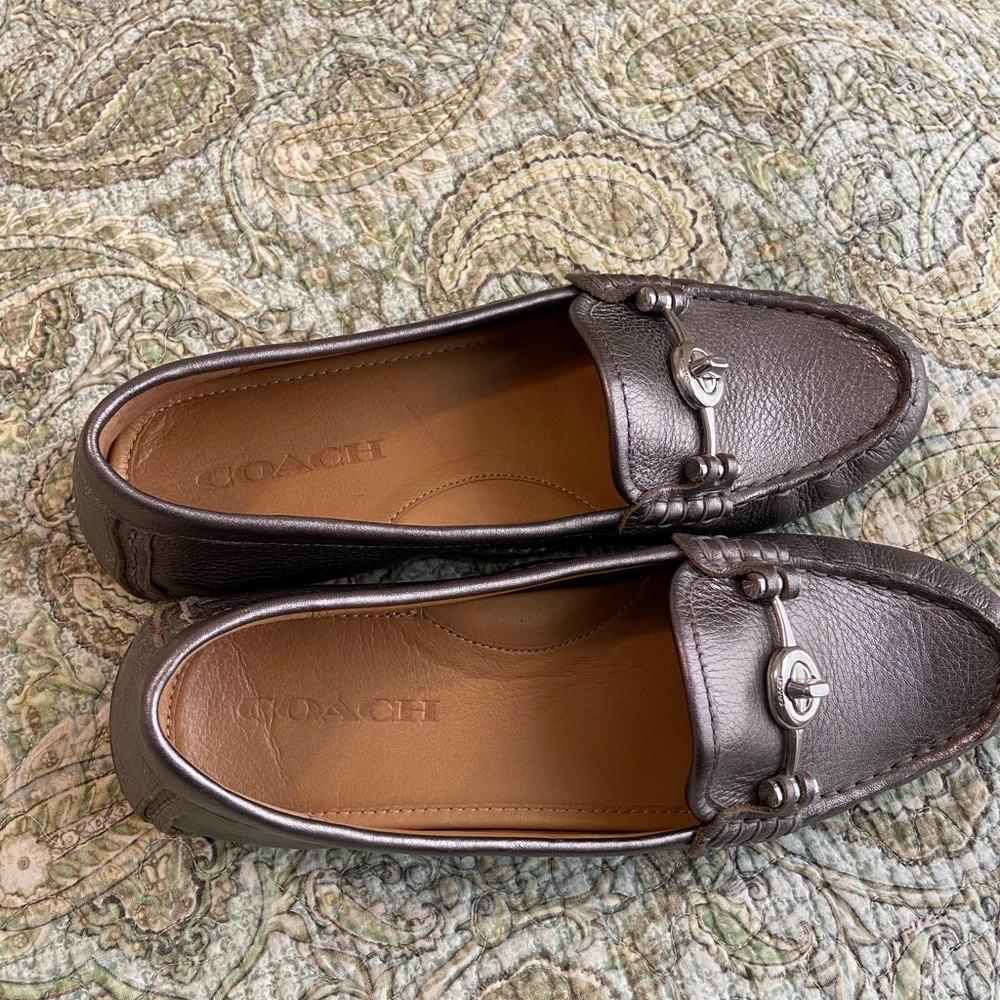Silver Gray Coach Driving Moccasins Size 6.5